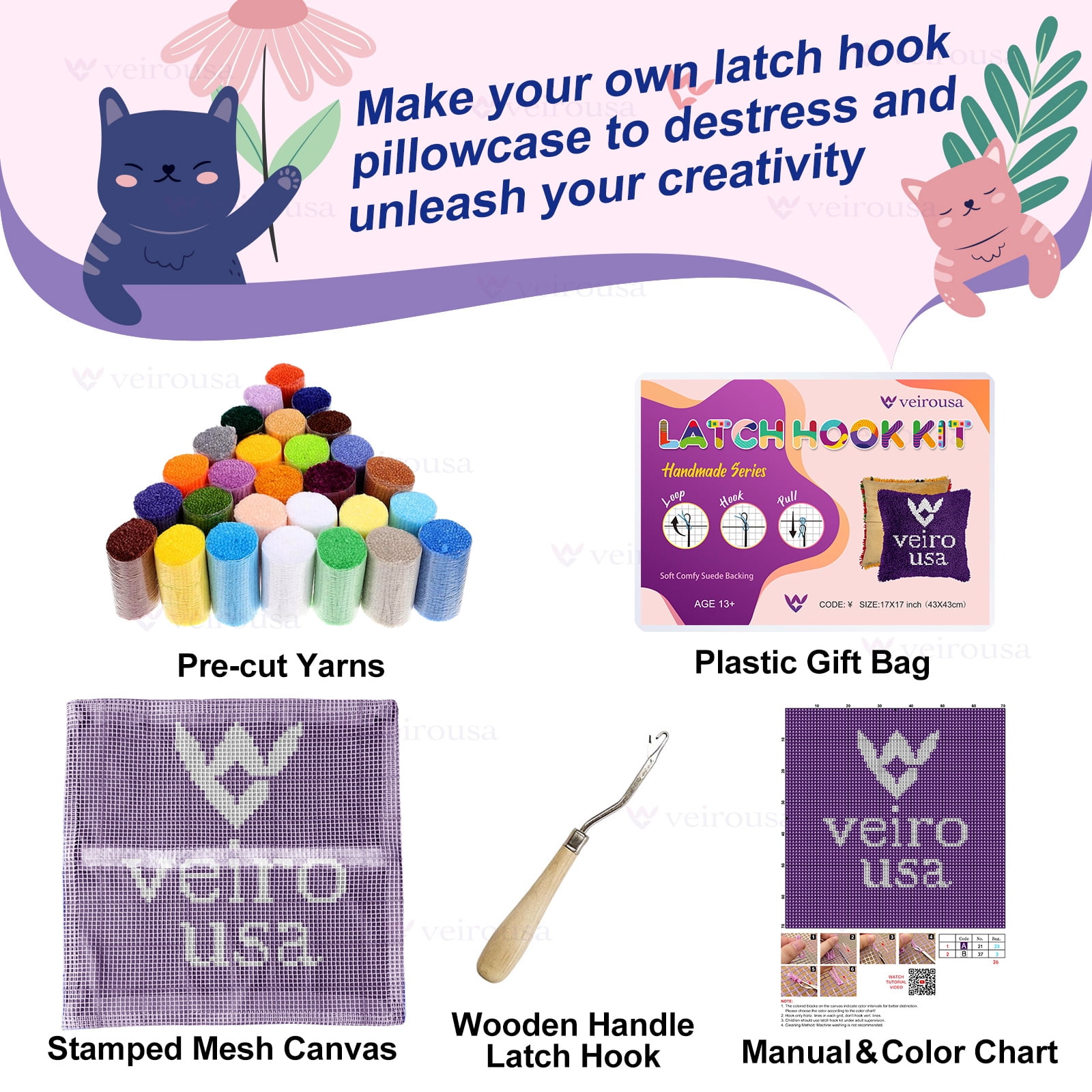 Latch Hook Kit for Adults, DIY Sunflower Pillow & Rug Craft Kit for Beginners, Floral Handmade Yarn Art, Relaxing Home Sofa Decor Gift