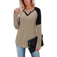 thumbnail image 1 of Camisa de mujer con cuello en V Color de contraste Camiseta interior de manga larga Poliéster para Otoño Invierno, 1 of 6