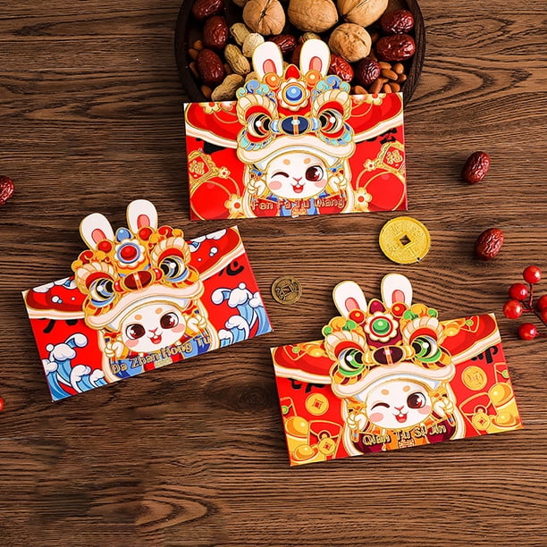 Xihbxyly Bolsa Roja 2023, Diseño Moderno de Año Nuevo, Estampado Dorado, Gran Capacidad, Set de Regalo con Sobre Rojo, Regalo Navideño para Familiares y Compañeros, Incluye 6 Sobres Rojos.