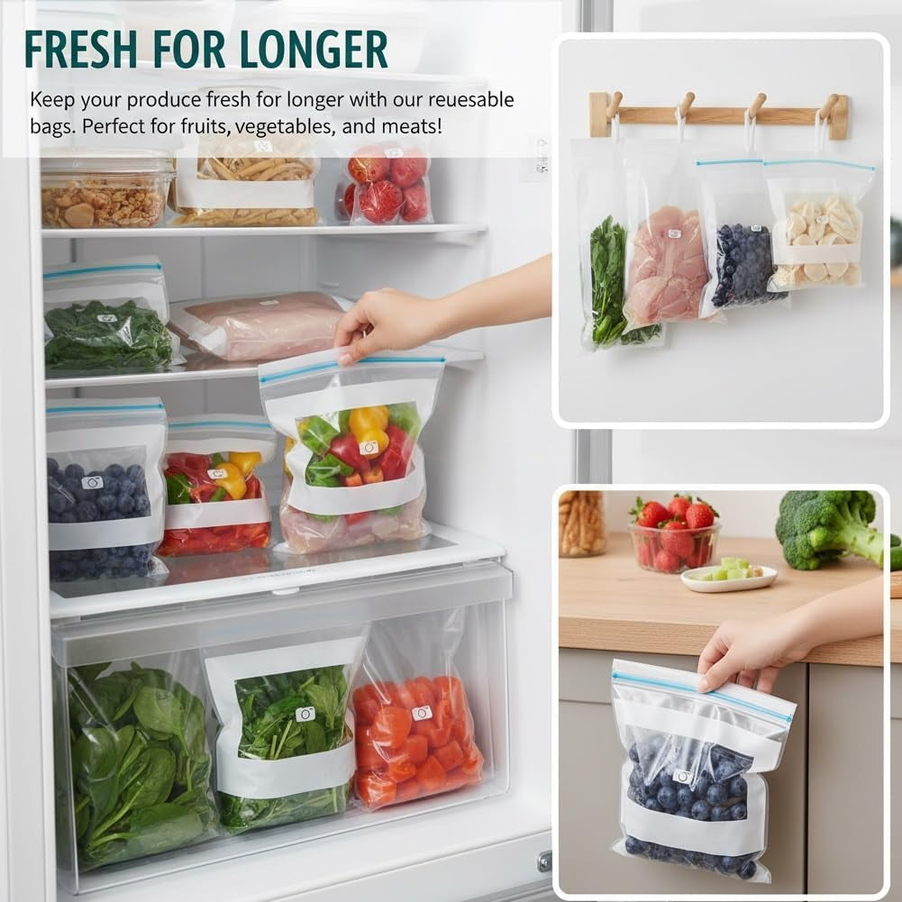 Food Grade Fresh-Keeping Bags, Reusable Slider Freezer Long Sealed Bag, Fridge Covers for Vegetables and Meat Bags, Plastic Produce Bag, Food Storage Bages for Fruit Vegetable Kitchen