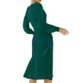 thumbnail image 4 of Franhais Women Spring Dress with Waist Belt,Plain Color Long Lantern Sleeve Crew Neck Knitted Dress, 4 of 9