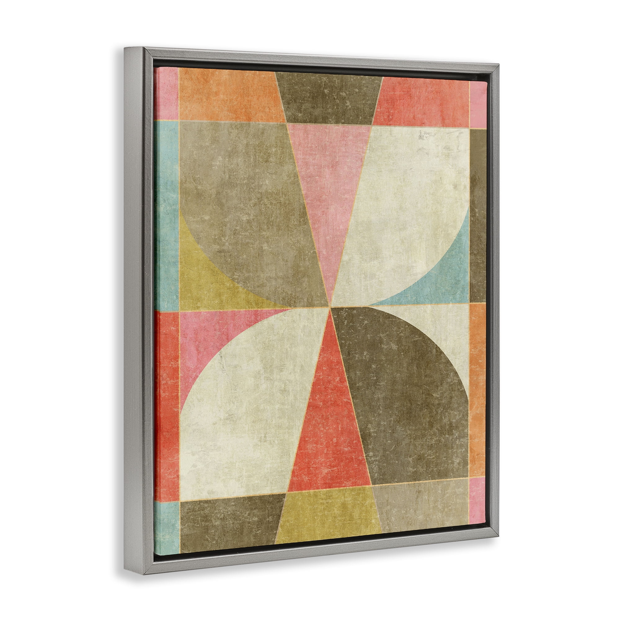 Stupell Industries Pinwheel Symmetric Shapes Gray Framed Floater Canvas Wall Art, design by Suzanne Nicoll