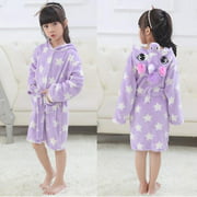 Kids Girls Unicorn Flannel Hooded Bathrobe Dressing Gown Belted Robe Sleepwear