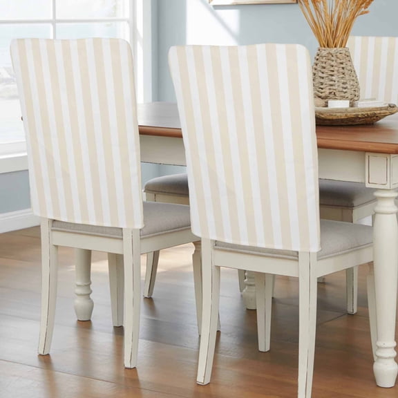 Cream Striped Chair Back Covers, Removable Chair Covers for Dining Chairs Set of 4, Washable Chairs Slipcovers Back Seat Protector for Wedding Party 19"x20"