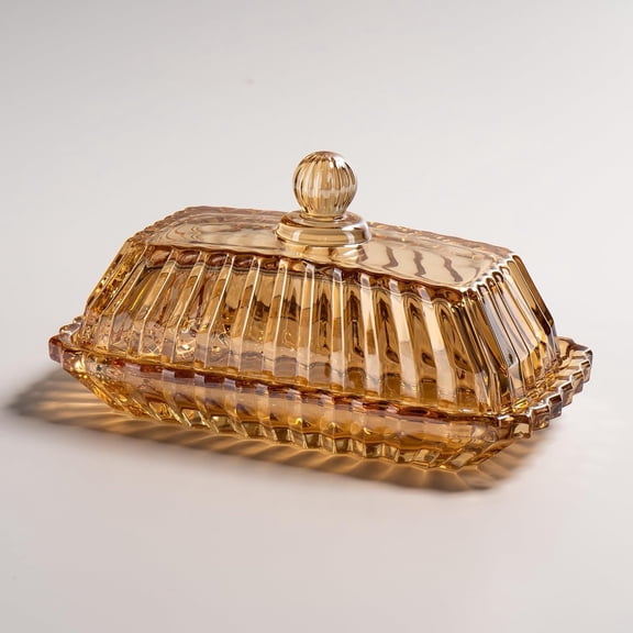 Alausala Glass Butter Dish with Lid, Champagne Butter Container for Kitchen Countertop
