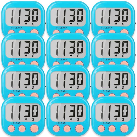 Temporizadores de cocina AOUCE Digital, paquete de 12 unidades, con timbre fuerte, color azul