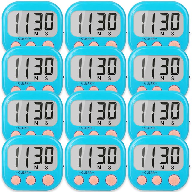 Temporizadores de cocina AOUCE Digital, paquete de 12 unidades, con timbre fuerte, color azul