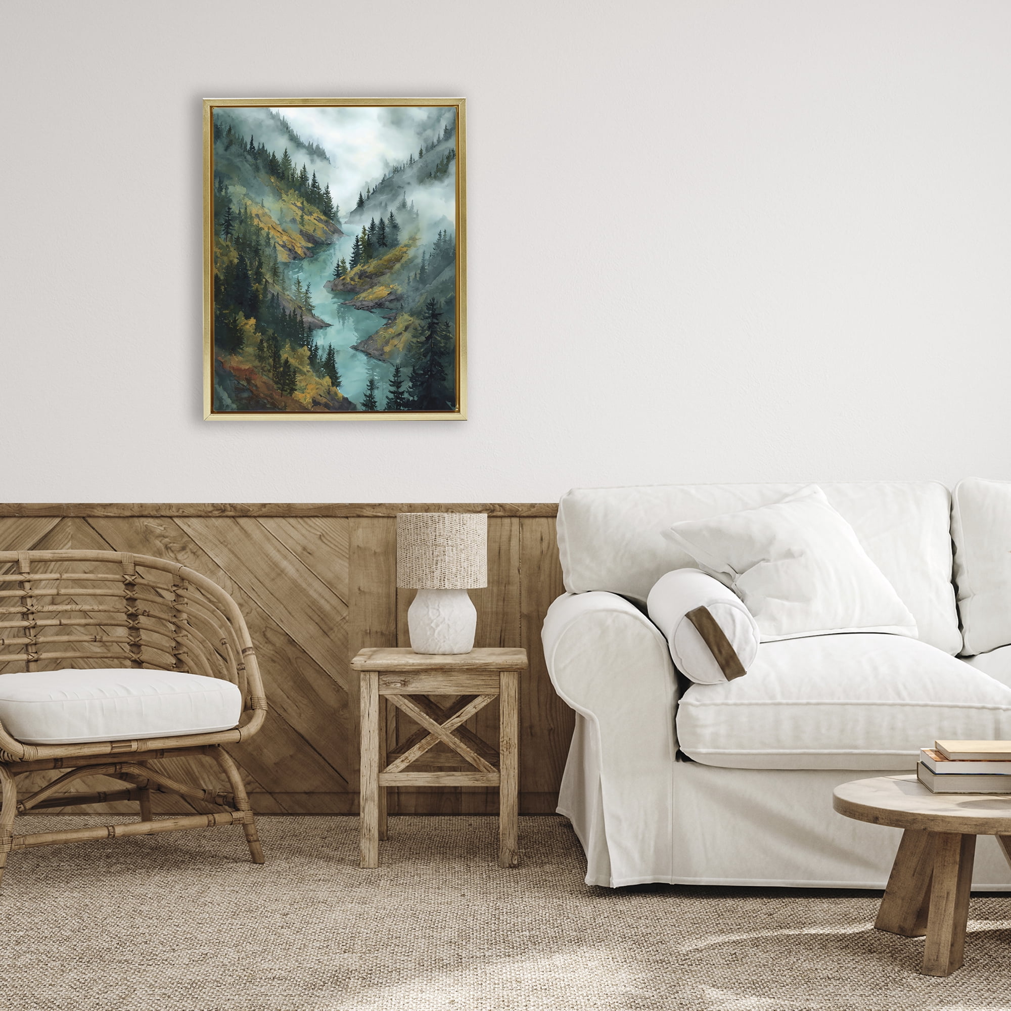 Stupell Industries Turquoise Mountain River Bends Gold Framed Floater Canvas Wall Art, design by Franklyn Gregory