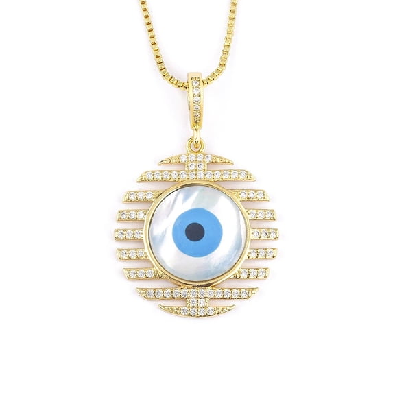 New Popular Round Shape Evil Eye Pave White Zircon 14K Yellow Gold Pendant Necklace For Women Fashion Versatile Jewelry Accessories Gifts
