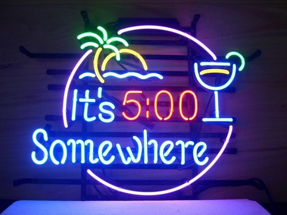 New It's 5:00 Somewhere Parrot Palm Tree Beer Neon Sign 19"x15" 