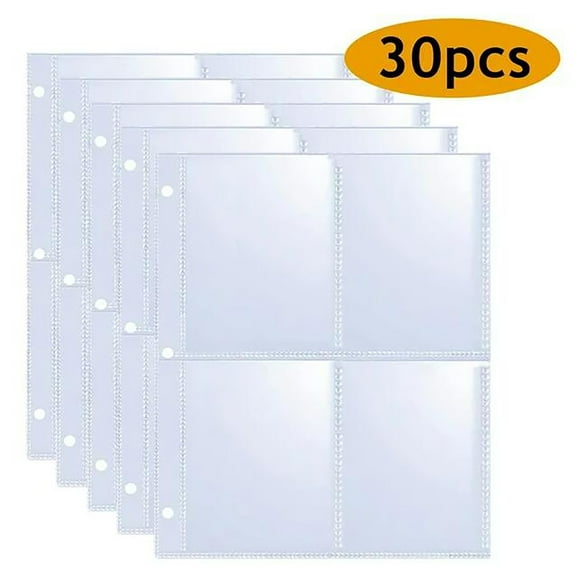 Bovemsi Clearance 4 Pocket Page Protector Trading Card Sleeves Pages Card Double Baseball Card Sheets for Standard Size Cards Coupon Sport Cards Game Cards Business Cards 30Pcs