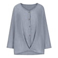 thumbnail image 4 of Dazajoo Women's Plus Size Cotton Linen Blouses Summer Cross-over Hem V Neck Tunic Tops Fashion Solid Color Long Sleeve Tee Shirts for Women 2024,Gray,S, 4 of 6