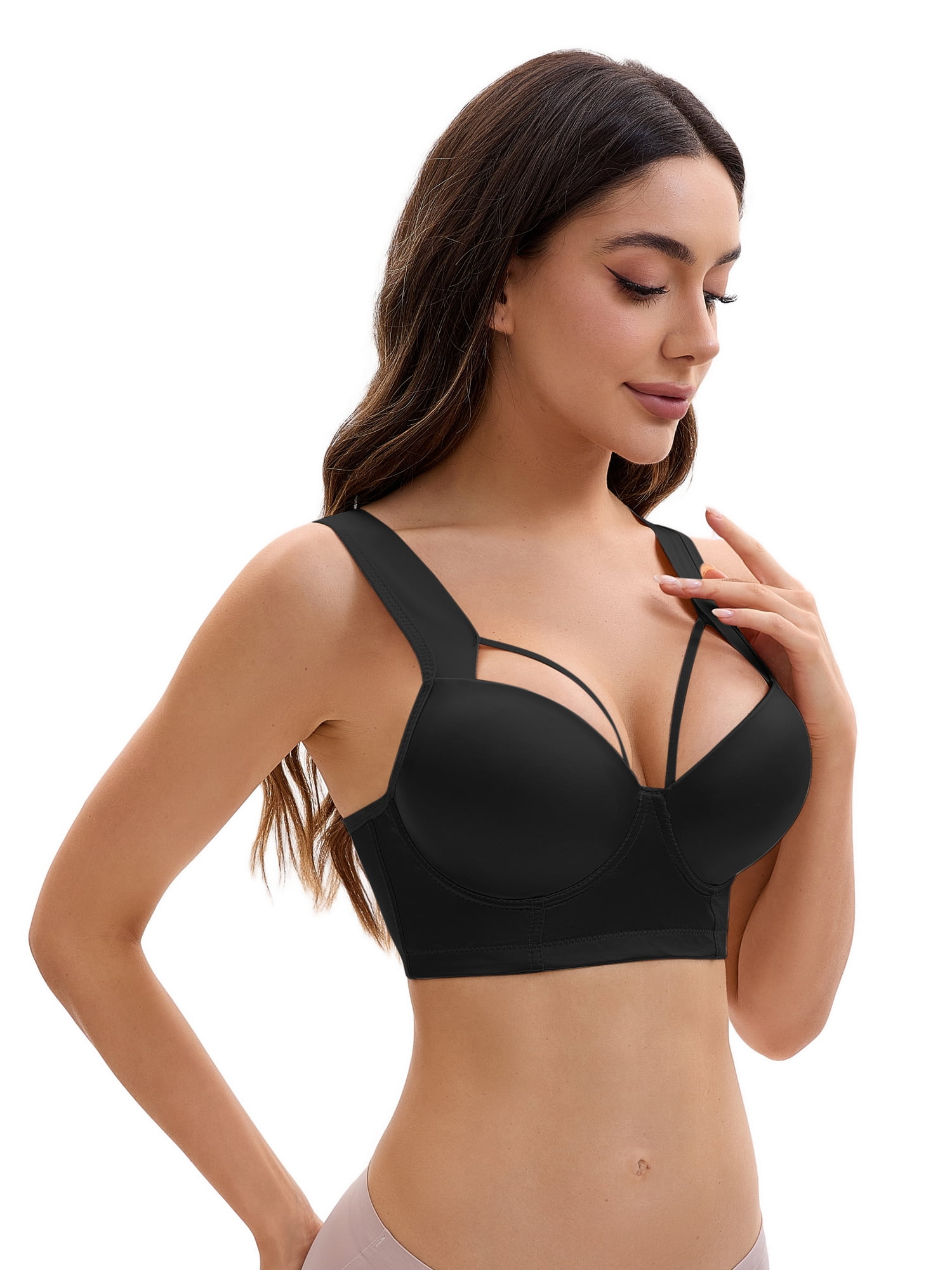 Unique Bargains Women's Push Up Adjustable Wide Straps Bras C 36 Black