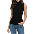 thumbnail image 2 of Miorin Women Turtleneck Sleeveless Tank Tops with Built-in Padded Bra, Stretch Modal Wireless Shelf Bra Undershirt, Solid Fitted Layering Cami for Spring Fall Winter Daily Casual Outfits, Black L, 2 of 9