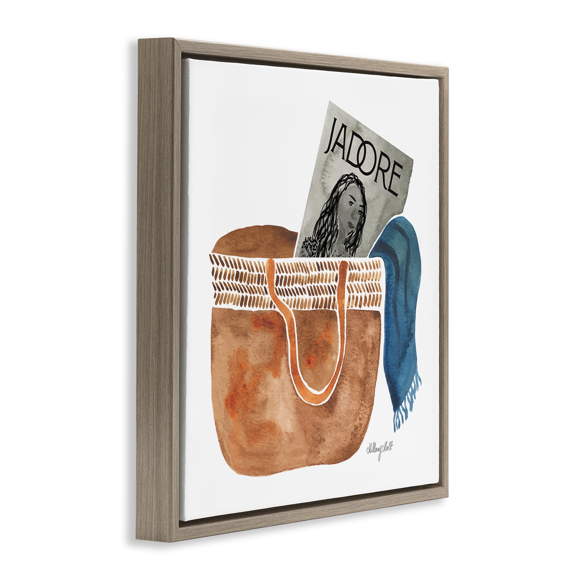 Stupell Industries Tote & Fashion Magazine Brown Framed Floater Canvas Wall Art, design by Hillary Holt
