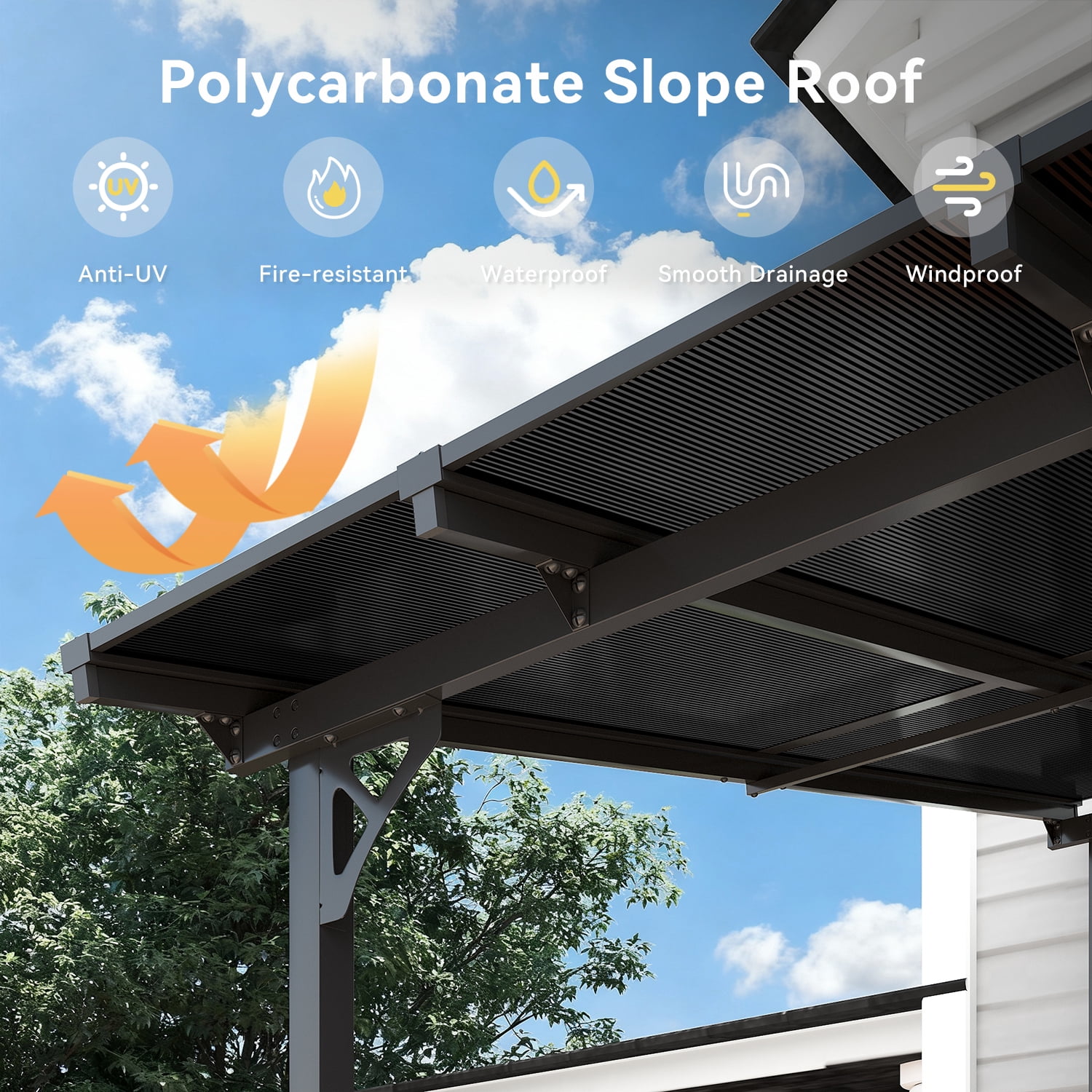 BREEZESTIVAL 8x5 Hard Top Gazebo Pergola- Wall Mounted Lean-to Aluminum Alloy Awning with Canopy Roof, All-Weather Outdoor Cover for Patio, Backyard, Deck