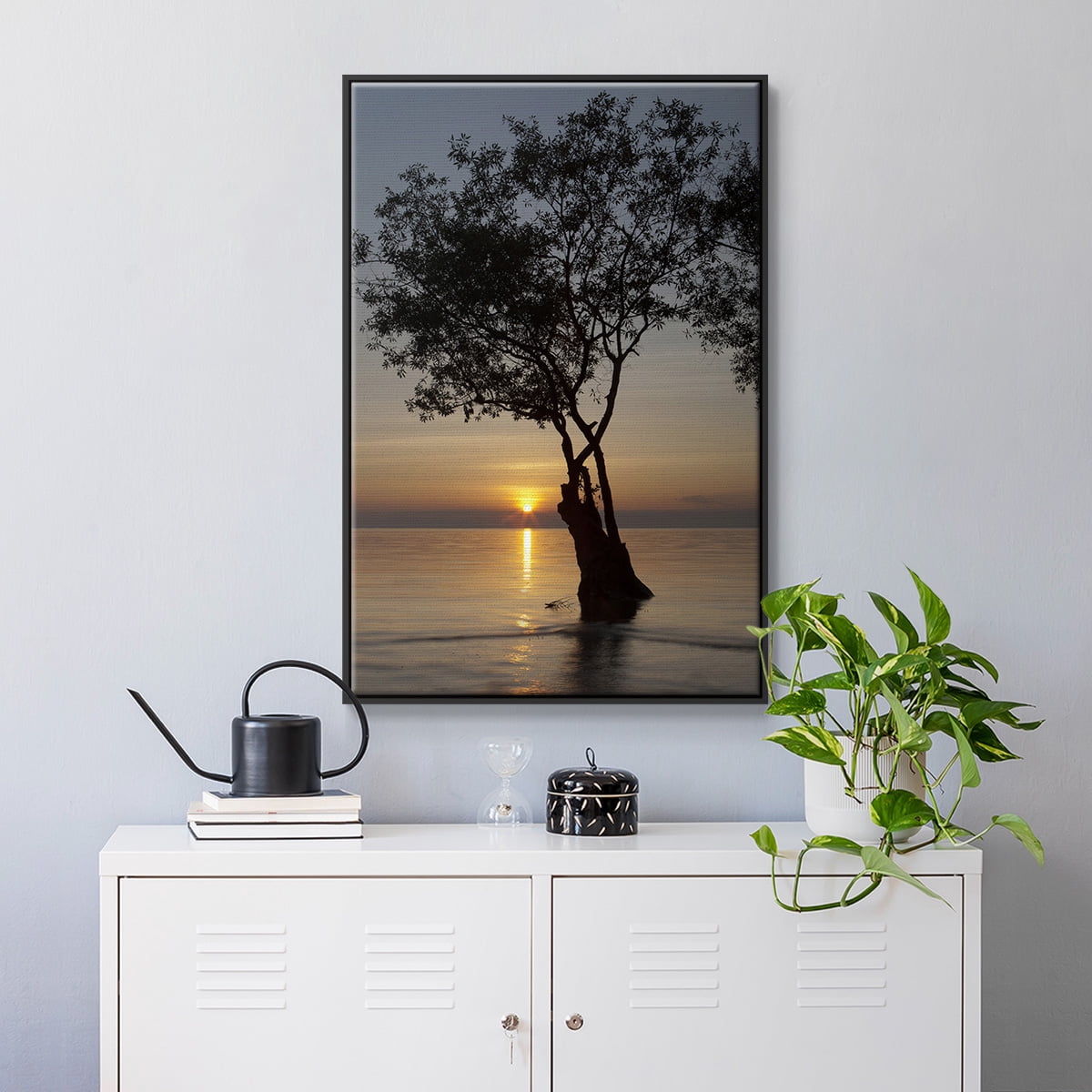 Sunset Silhouette Framed Premium Gallery Wrapped Canvas - Ready to Hang - 17 x 25 - Black Floating Frame