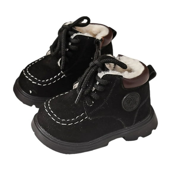 Black Childrens Thick Boots With Velvet Lining And Durable Sole, Suitable For Winter Activities With Comfortable And Secure Design