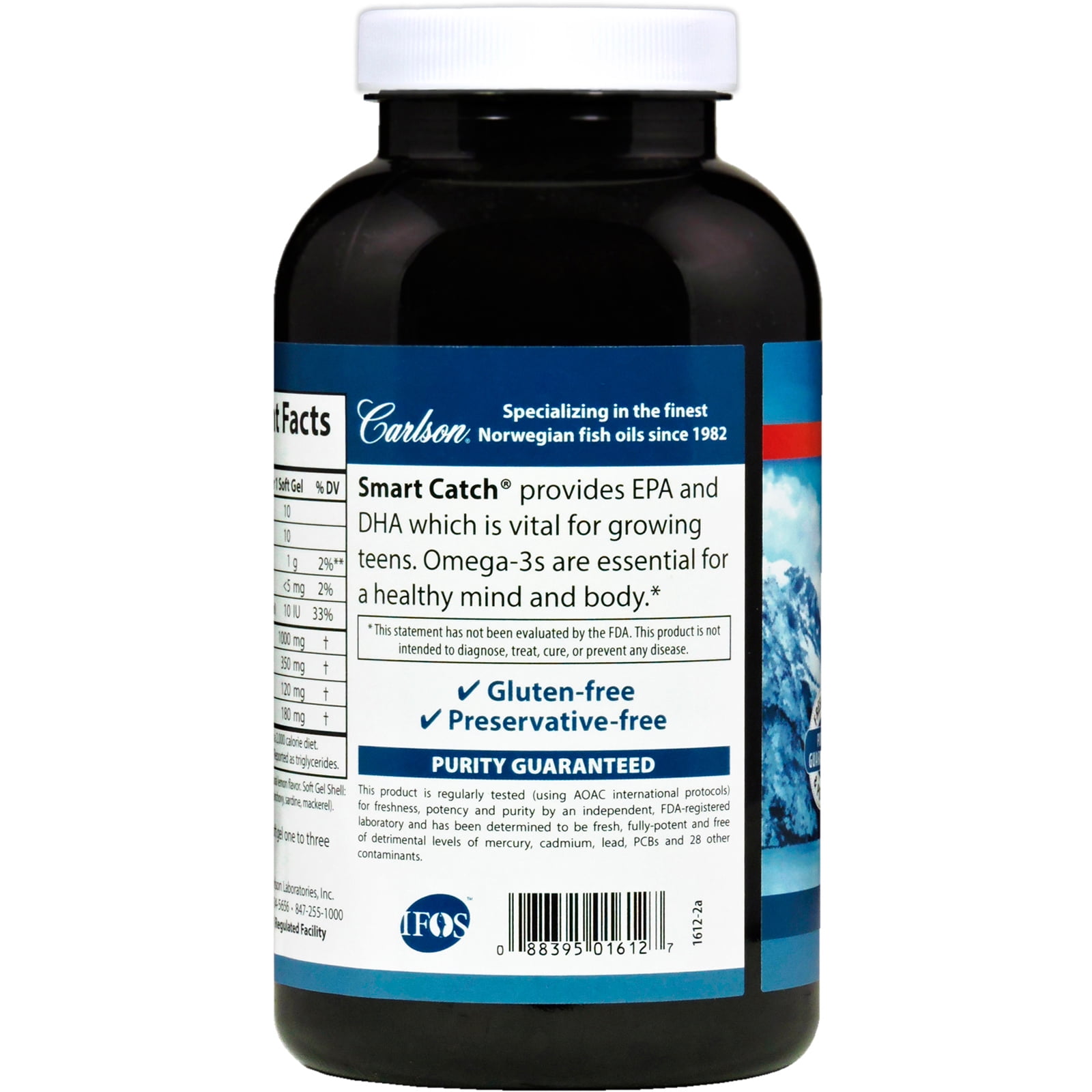 Carlson Labs - Smart Catch Norwegian Fish Oil Omega-3 DHA & EPA For Teens Lemon 1000 mg. - 180 Softgels