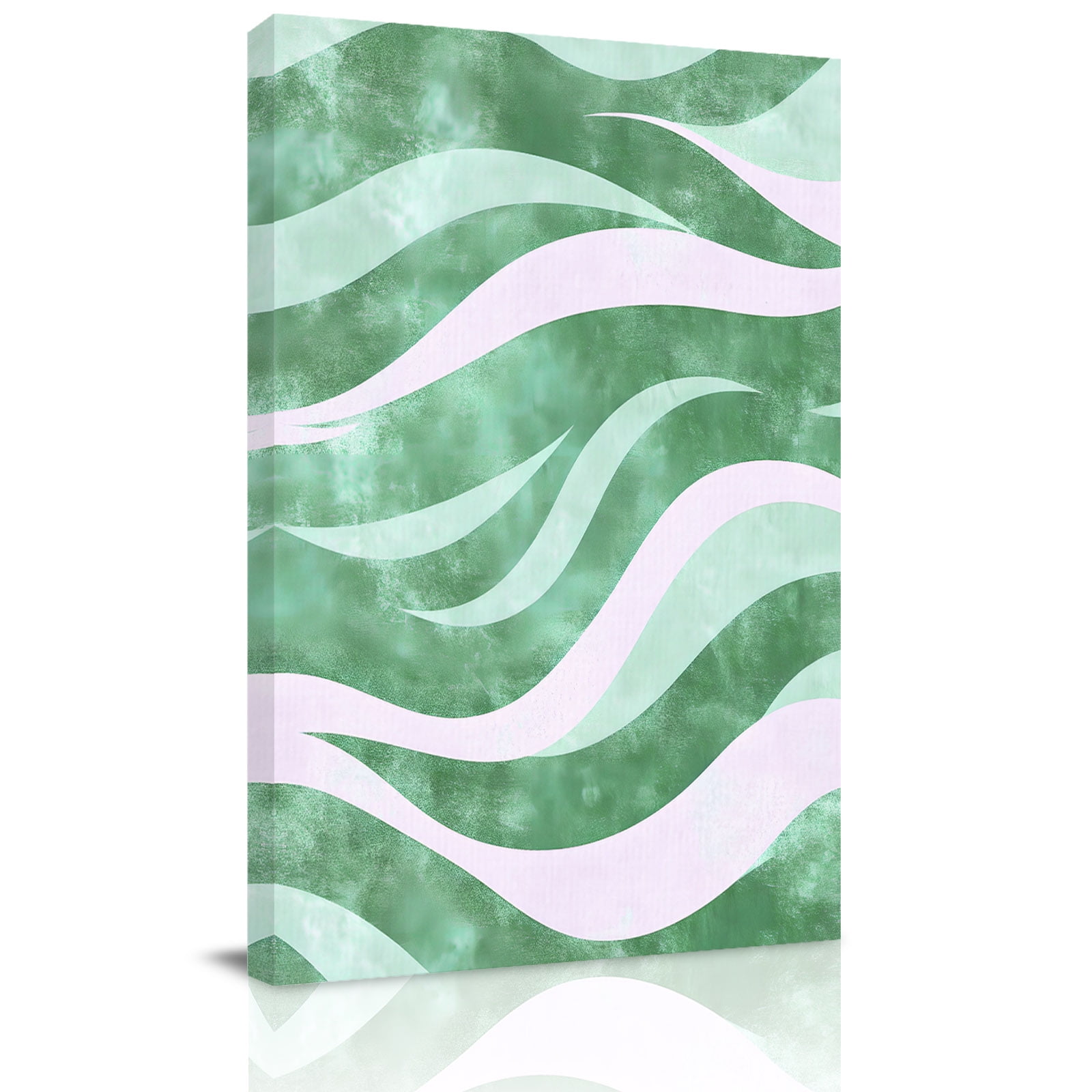 Canvas Wall Art Moire Green Ombre Framed Canvas Prints for Living Room Office Abstract Art Waves Stripe Extra Large Gallery Wrapped Wall Decor for Home Office Gifts 24 x32 Ship Next Day