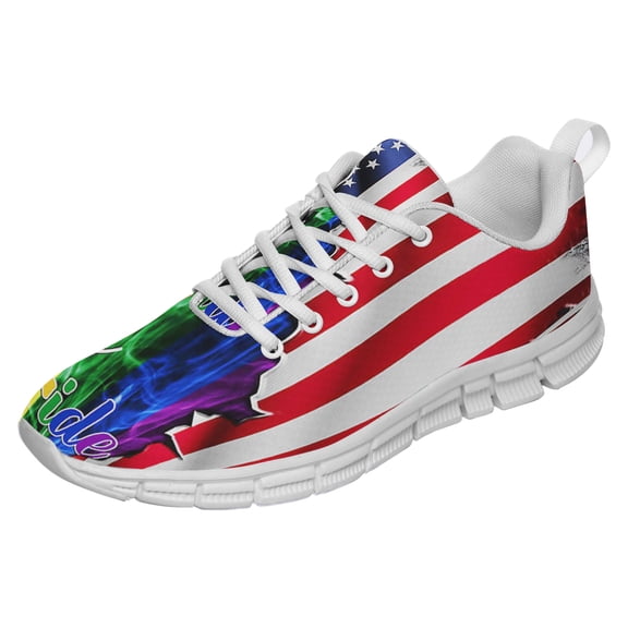 LGBT Pride Love Is Love American Us Flag Shoes for Men Women Running Shoes Lightweight Walking Sneakers Mesh Athletic Sport Shoes White Size 3.5