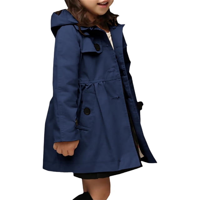 Betusline Gabardina de un solo botonadura para niñas, de 2 a 12 años, 1 Azul marino, 11-12 Años