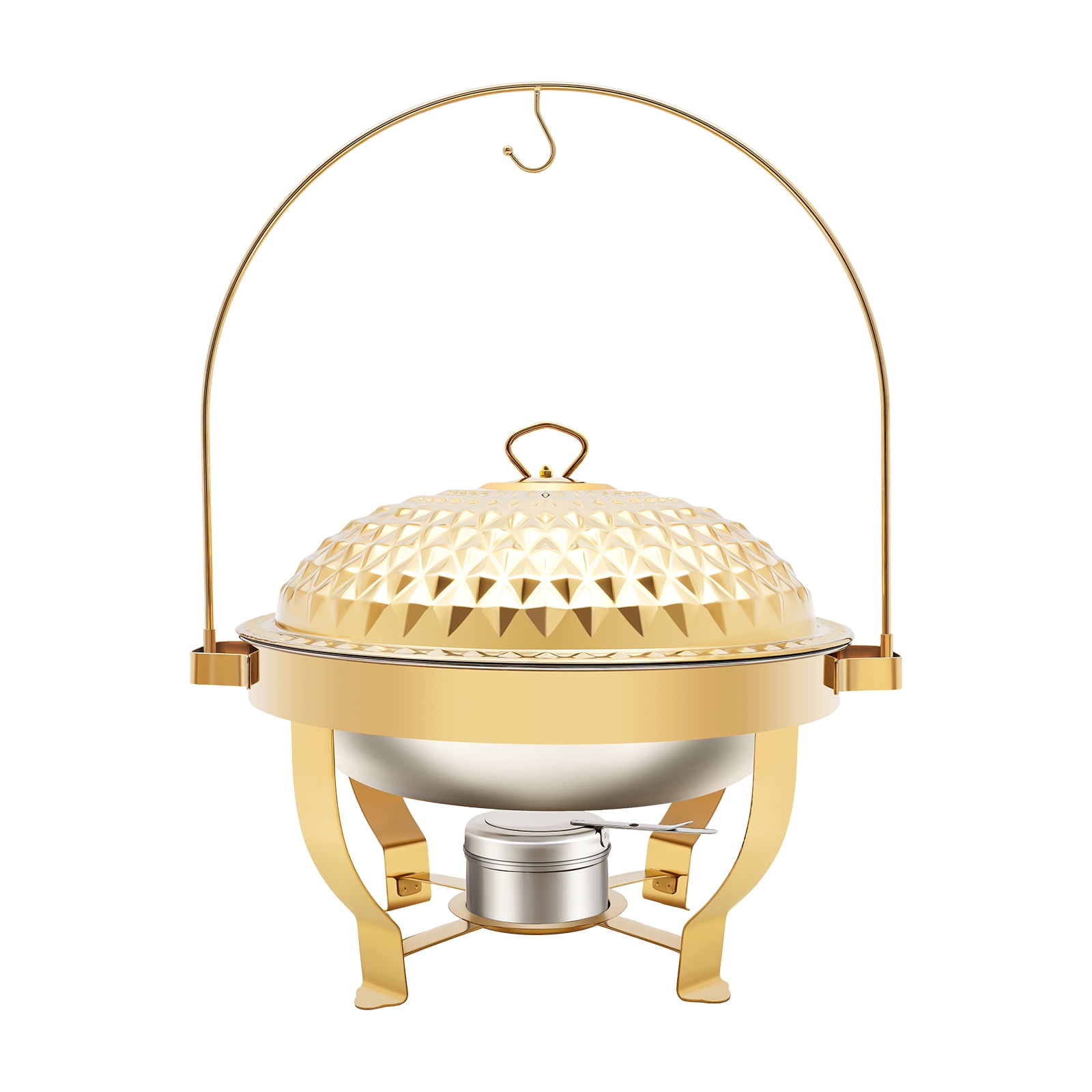 ChicHomey Diamond Hanging Lid Stove with Alcohol Burner, 8.5QT Stainless Steel Buffet Warmer,Gold Finish, for Buffets, Family Gatherings, and Banquets