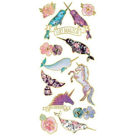 "Paper House Sticky Pix Faux Enamel Stickers 8""X3""-Unicorns & Narwhals, 12/Pkg"
