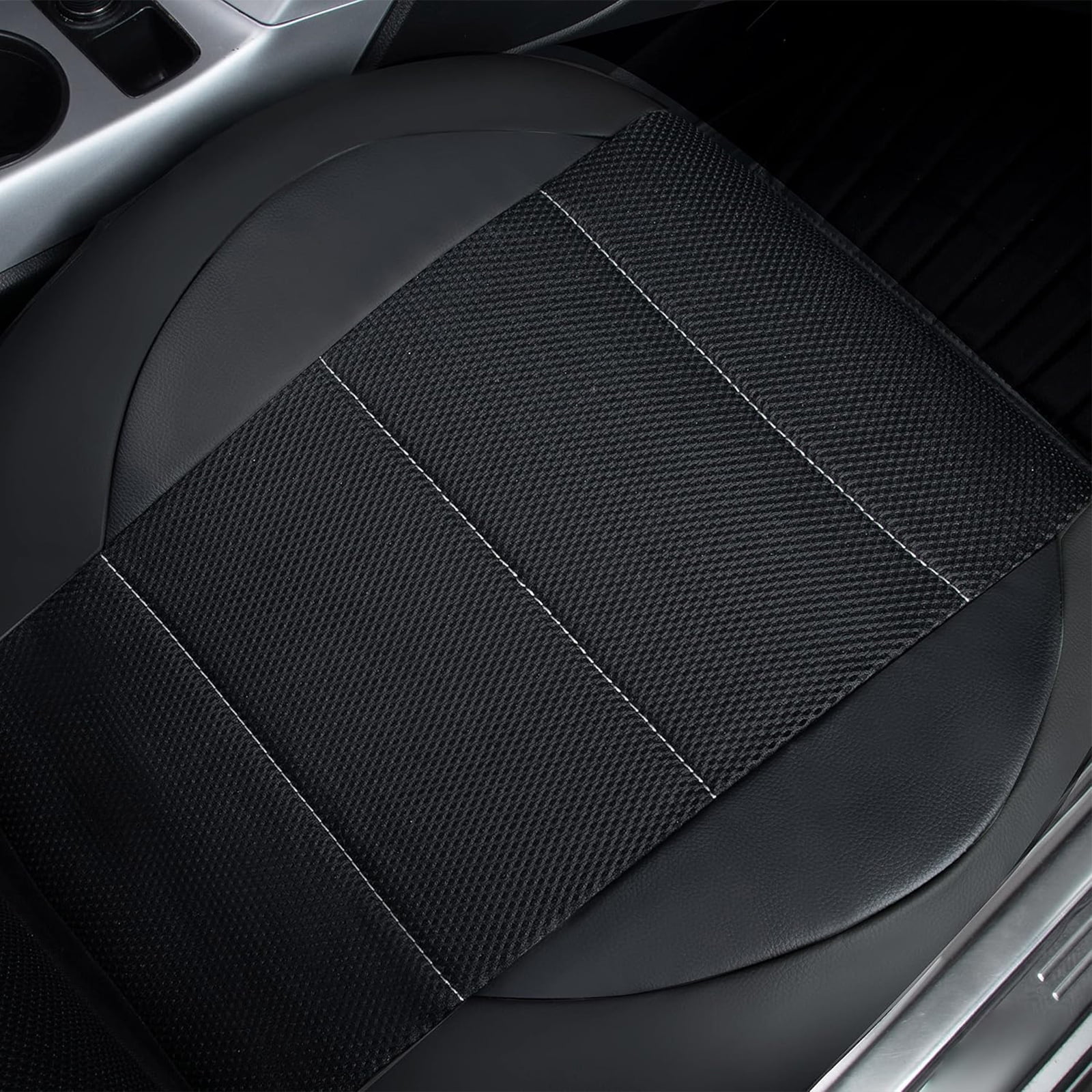 CAR GRAND Leather car seat covers front pair air mesh breathable universal fit airbag compatible car, SUV, truck and van, all black