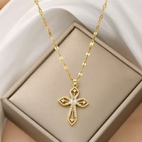 Women's Vintage Cross Necklace Light Luxury Temperament 14K Yellow Gold Versatile Collarbone Chain Jewelry