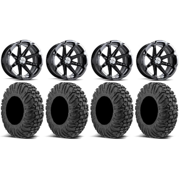 MSA Black Diesel 14" UTV Wheels 27" MotoVator Tires Kawasaki Teryx Mule