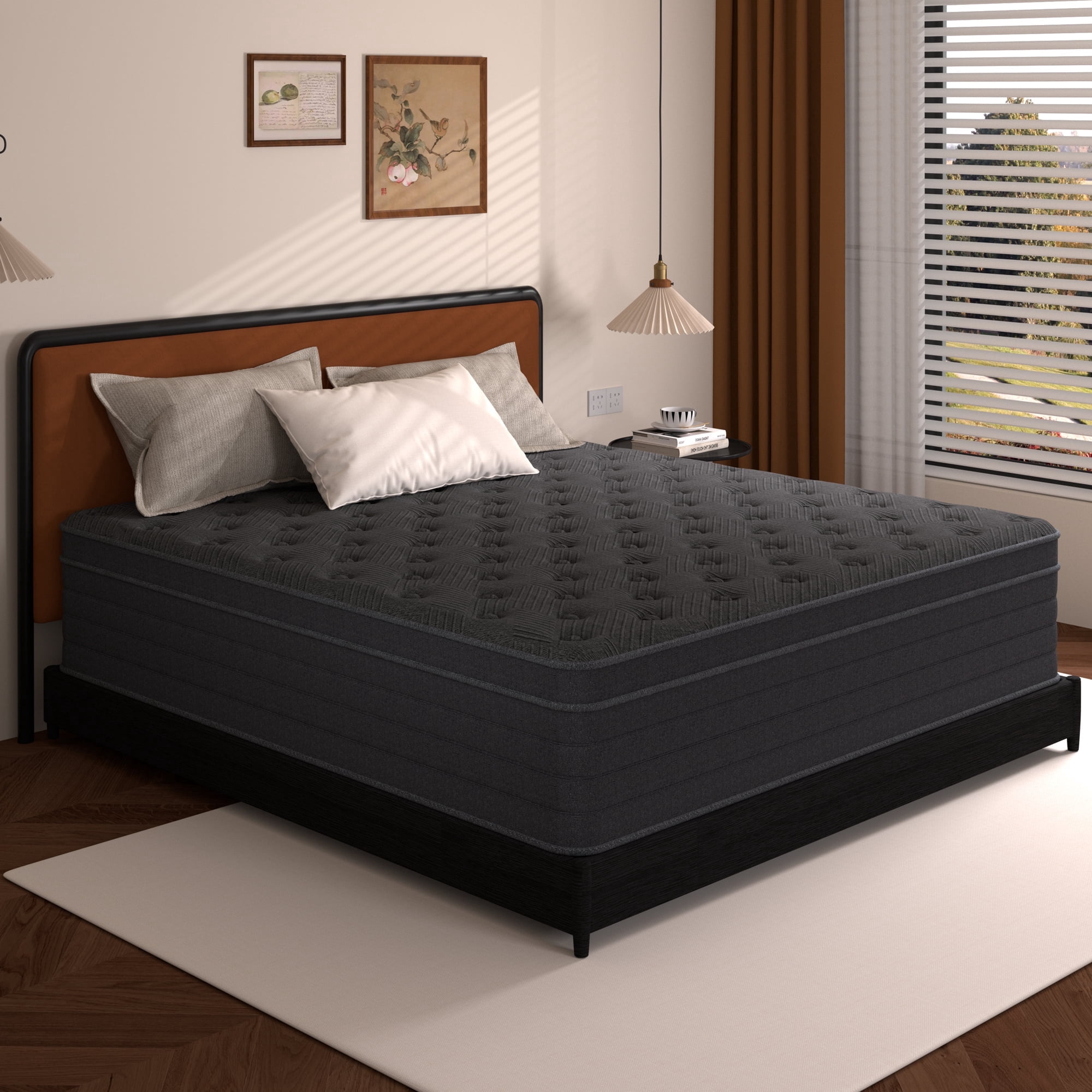 12 Inch Queen Size Mattress,Gray Cooling Gel Memory Foam Mattress in a Box, Individual Pocket Spring Hybrid Mattress,Pressure Relief, CertiPUR-US
