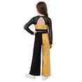 thumbnail image 2 of TiaoBug Kids Jazz Dance Outfit Sequin Mesh Long Sleeve Crop Top with Lyrical Performance Chiffon Pants Gold 14, 2 of 7
