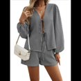 thumbnail image 1 of Conjunto de 2 Piezas para Mujer, Camiseta de Larga con Lazo Delantero, Pantalón Corto y Pijama Deportivo Informal. Negro M, 1 of 10