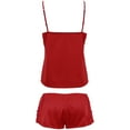 thumbnail image 2 of Curve Muse Womens Satin Lingerie Lace Camisole Tank Top With Shorts Pajama Set pack of 1-RED-L, 2 of 7
