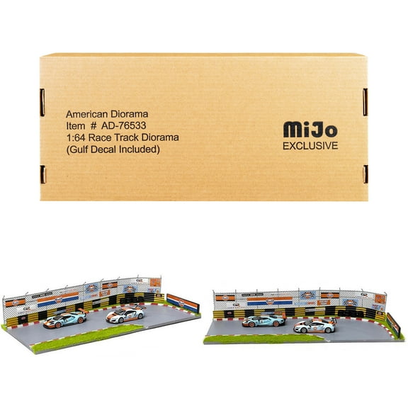 "Race Track Gulf Oil" Diorama with Decals for 1/64 Scale Models by American Diorama