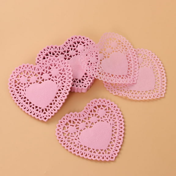 FRCOLOR 250Pcs 4 Inch Wedding Tableware Decoration Hollow Love Heart Placemats Oil Proof Floral Paper Doilies Cake Baking Paper Mats (Random Color)