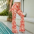 thumbnail image 4 of Women Casual Pants High Waisted Floral Print Pants Boho Flare Pants Petite Slimming Fit Trouser Bell Bottom Leggings, 4 of 8