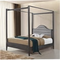 thumbnail image 5 of Full Size Canopy Bed with Upholstered Headboard, Brown Wood Frame Bedroom Furniture, Classic Canopy Design, 5 of 5