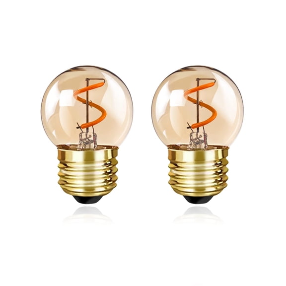 G40 G26 Low Watt Light Bulb Edison LED Bulb Mini Globe Light Bulbs 1W Equivalent to 10Watt Incandescent E26 Amber Gold string light bulbs Warm White 2200K, Non Dimmable，Pack of 2