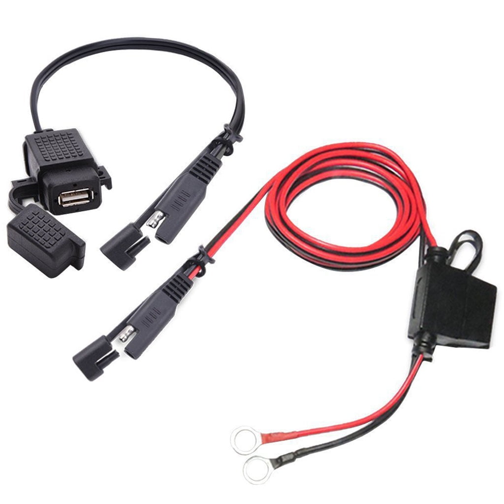 12V-24V 3.1A SAE 2 USB Cable Adapter Cellphone Tablet GPS Charger for Motorcycle 