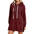 thumbnail image 2 of XUNKUSGA Womens Long Hoodie Fashion Half Zip Split Hem Hoodie Dress for Women Casual Solid Color Long Sleeve Oversized Hooded Sweatshirts Dress with Pocket S, 2 of 9