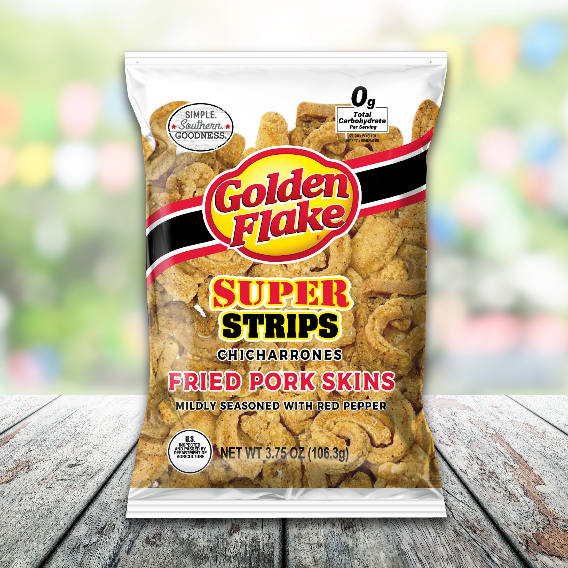 Golden Flake Super Strips Red Pepper Fried Pork Skins, 3.75 oz Bag
