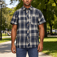 thumbnail image 6 of Cmfcve Men's Plus Size Shirts Short Sleeve Button Down Shirts Lapel Summer Plaid Dress Shirts with Chest Pocket, 6 of 6