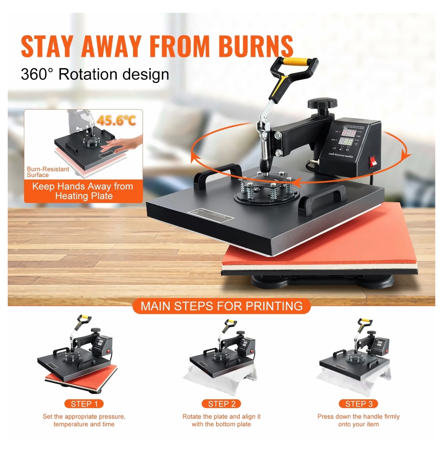 TriGol Heat Press 15x15 Inch 8-in-1 Combo Machine - Digital Multifunctional Sublimation Transfer Press for T-Shirts, Hats, Mugs, Plates - Swing Away Design