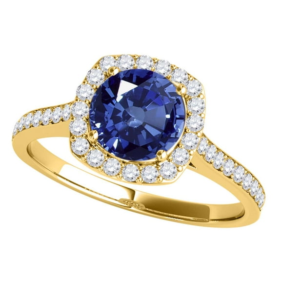 Mauli Jewels Rings for Women 1.20 Carat Diamond And Sapphire Ring 4-prong 14k Yellow Gold