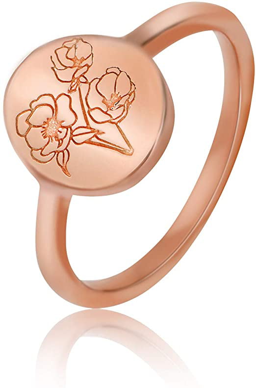 Handmade Flower Signet Ring18K Gold Ring Delicate Personalized Jewelry Gift for Women/Girls（Rose Gold，5#）