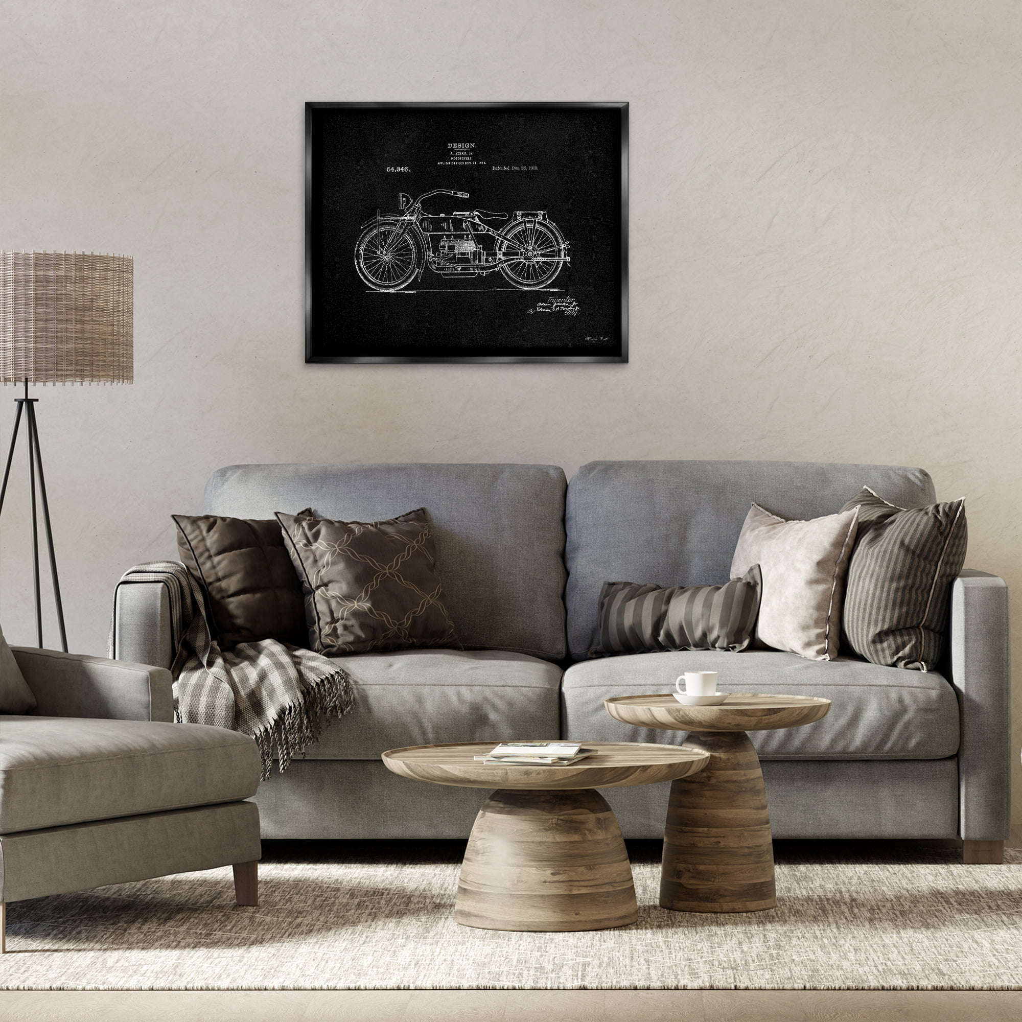 Stupell Industries Black Motorcycle Blueprint Transportation Painting Black Floater Framed Art Print Wall Art, 31 x 25