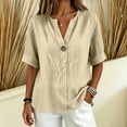 thumbnail image 2 of cocolona Womens Summer Linen Tops Short Sleeve V Neck Button Shirts Dressy Casual Loose Blouses, 2 of 6