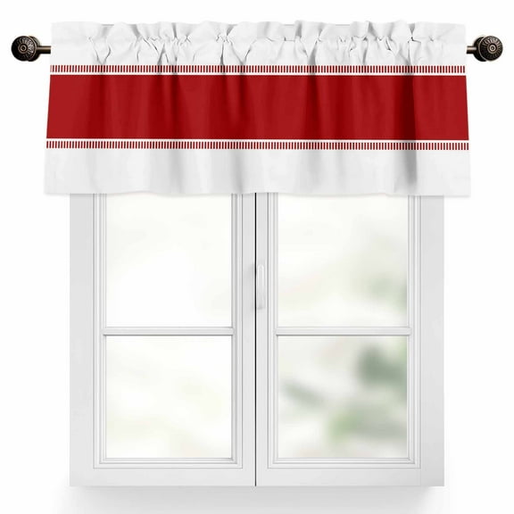 Red Valances for Windows, 54 x 18in, Stripes Solid Color Rod Pocket Kitchen Valance Curtain Light Filtering Window Treatments for Living Room Bedroom, 1 Panel